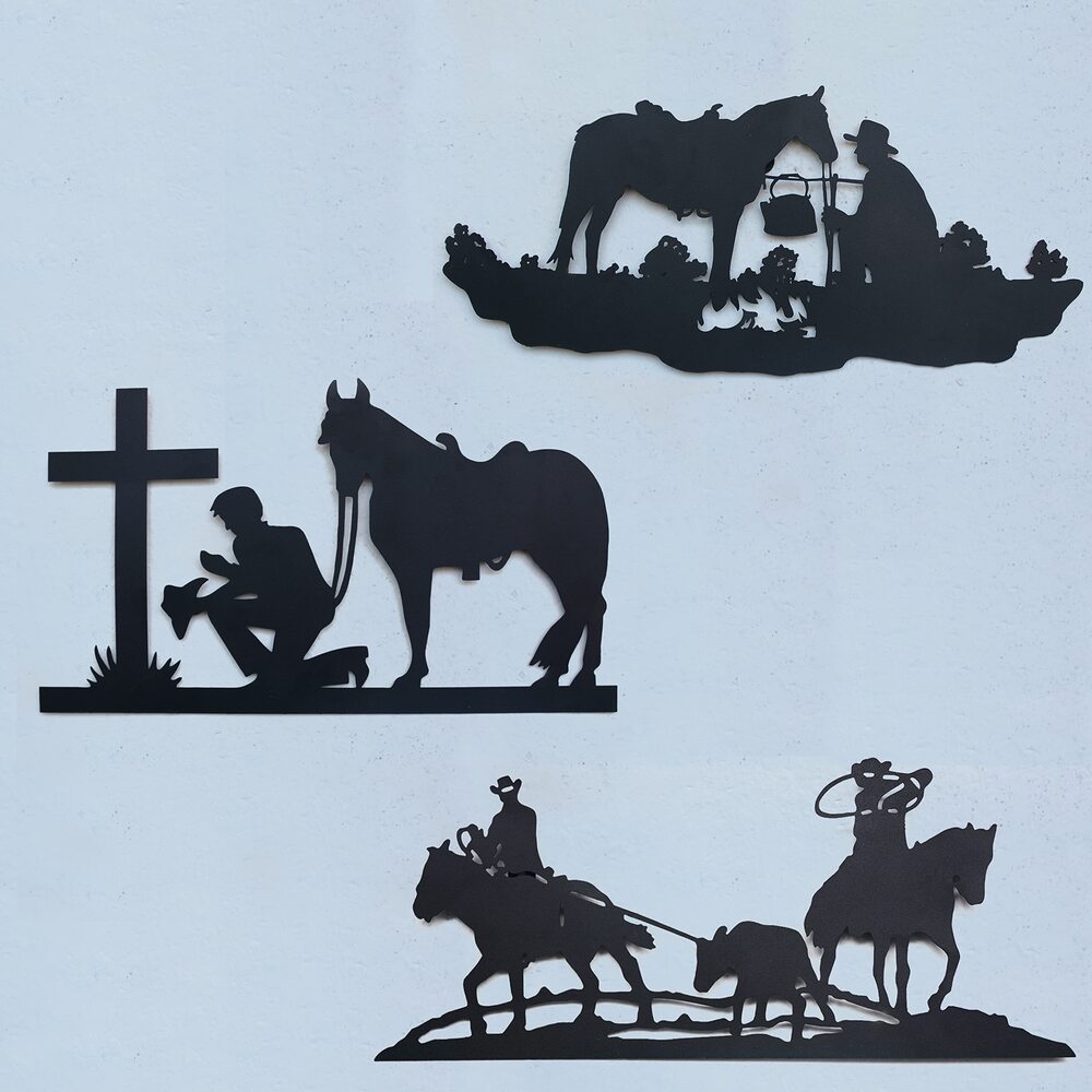 6620 15 Inch Metal Western Cowboy Wall Art Decor, Matte Black Western Decor